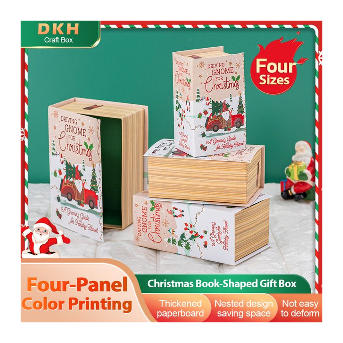 DKH 4er Set Cartoon Geschenkboxen in Buchform für Weihnachten, mehrfarbig, rechteckig - Bild 1