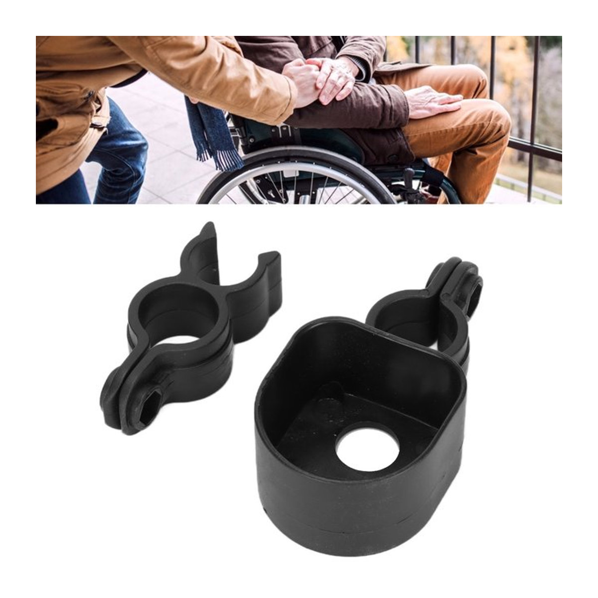 DOACT Gehstockhalter für Rollstuhl und Elektro-Roller in Schwarz - Bild 1