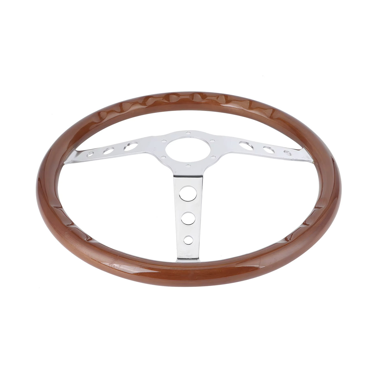 DOACT Retro Lenkrad aus Mahagoni Holz mit Edelstahl Speichen und Horn Abdeckung, Braun/Silber, Durchmesser: 38,1 cm - Bild 6
