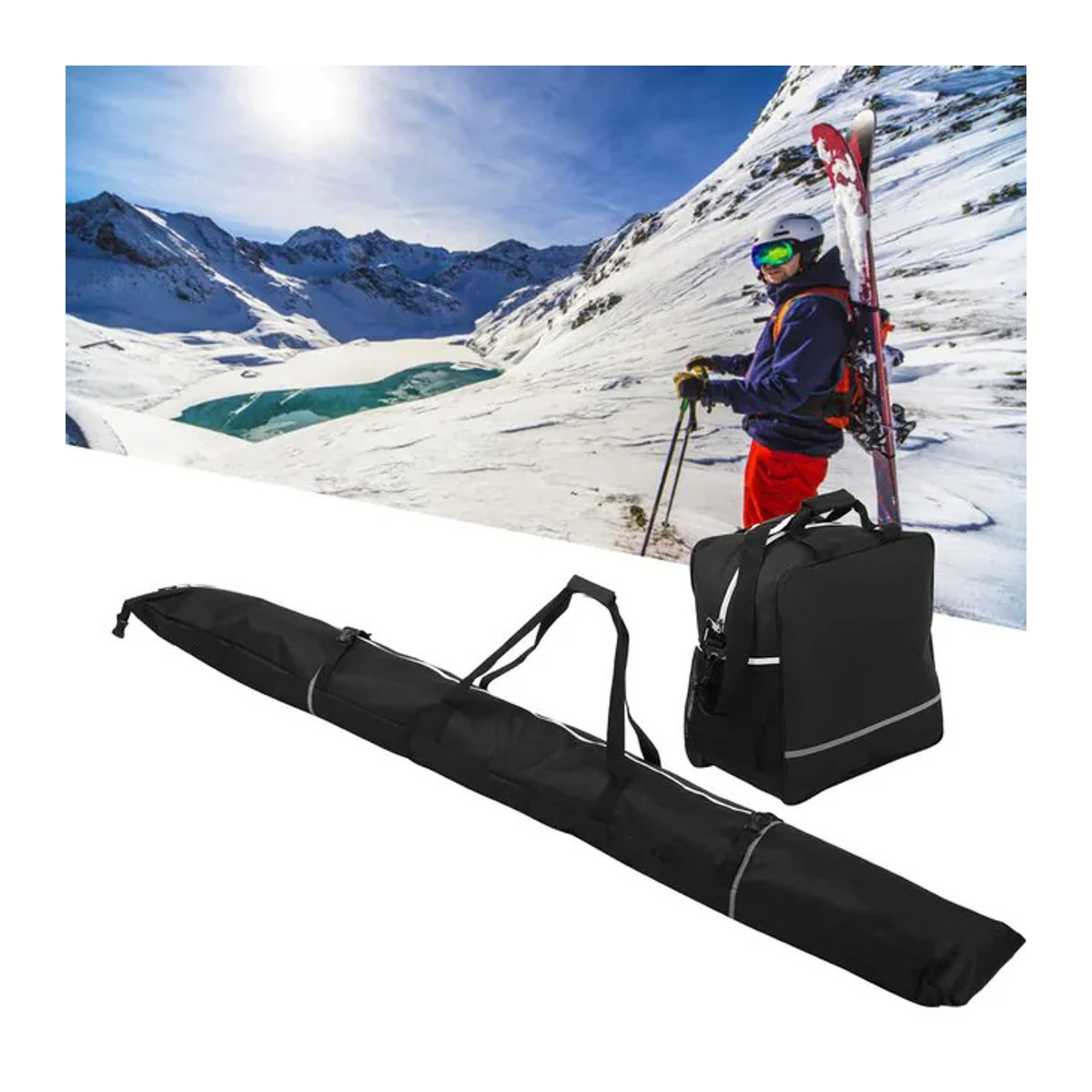 DOACT Wasserdichtes Snowboard-Taschen-Set mit Skischuh-Aufbewahrungstaschen in Schwarz - Bild 1