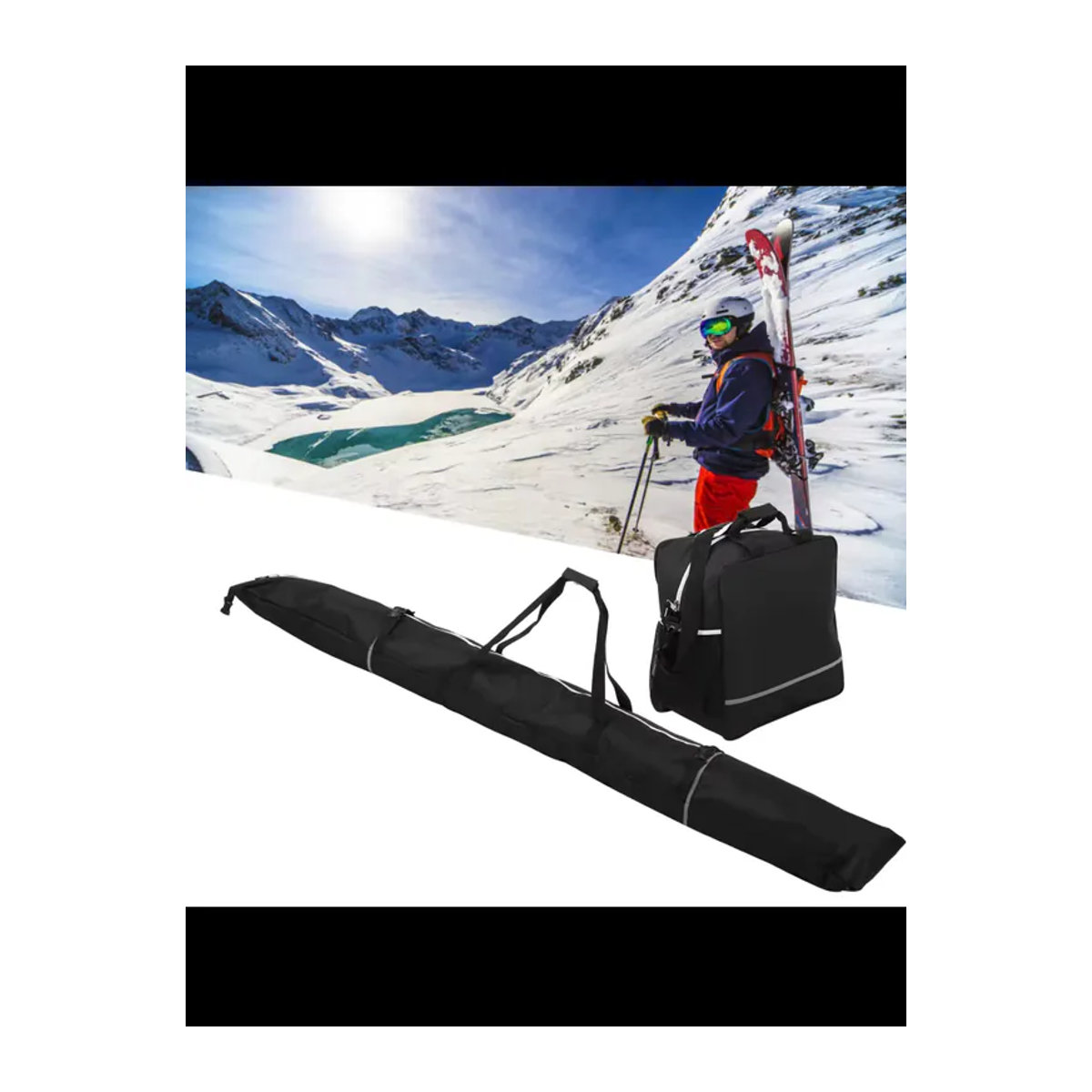 DOACT Wasserdichtes Snowboard-Taschen-Set mit Skischuh-Aufbewahrungstaschen in Schwarz - Bild 6