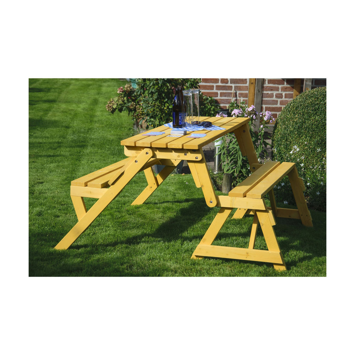 Dobar 2in1 Picknicktisch und Sitzbank aus Holz in Natur - Bild 1