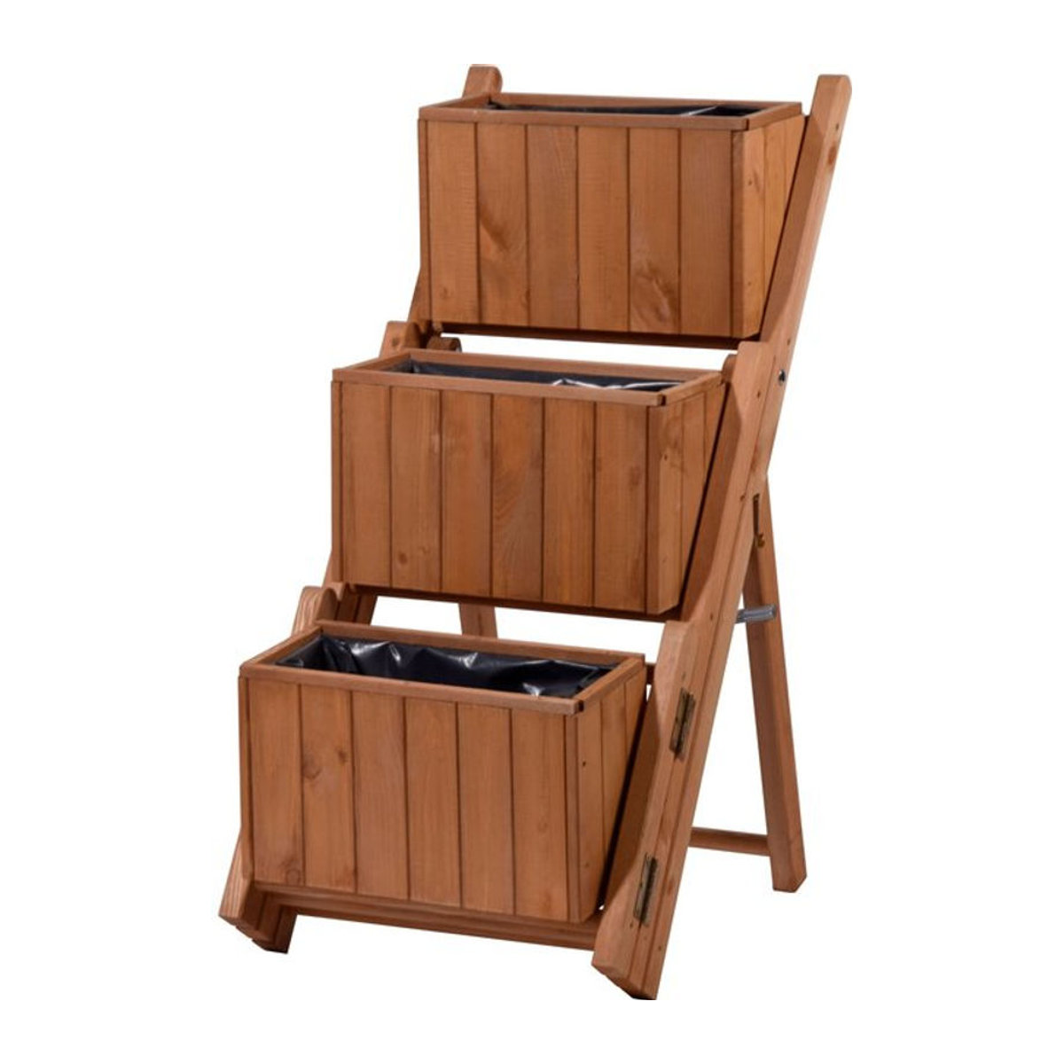 Dobar Ausklappbare Pflanztreppe aus Kiefernholz mit 3 Pflanzkästen, Braun, B/H/T: 41 x 85 x 55 cm - Bild 1