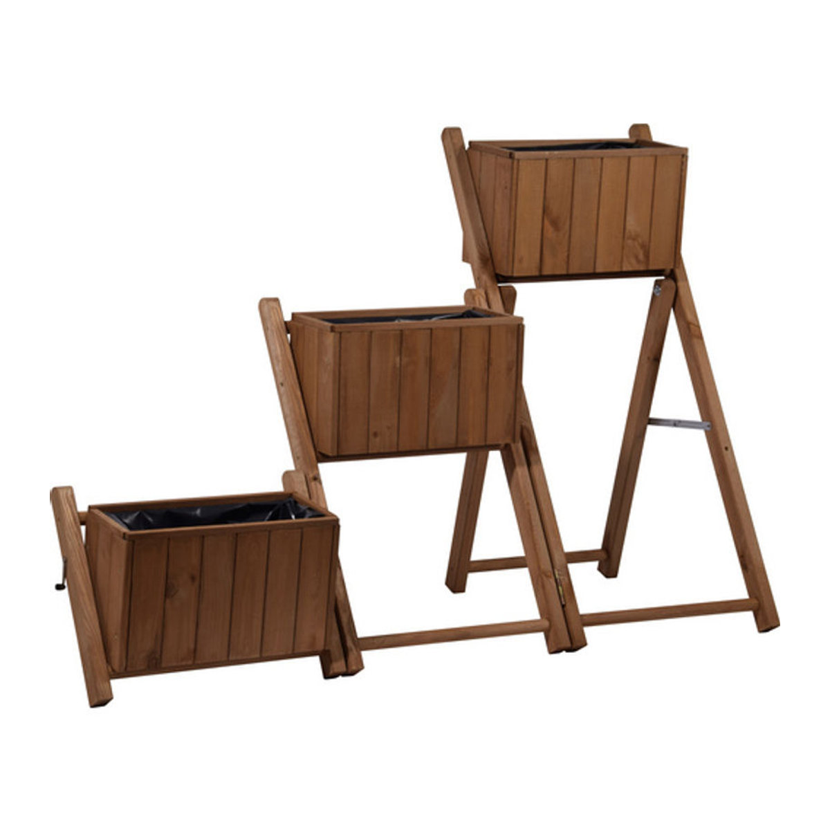 Dobar Ausklappbare Pflanztreppe aus Kiefernholz mit 3 Pflanzkästen, Braun, B/H/T: 41 x 85 x 55 cm - Bild 3