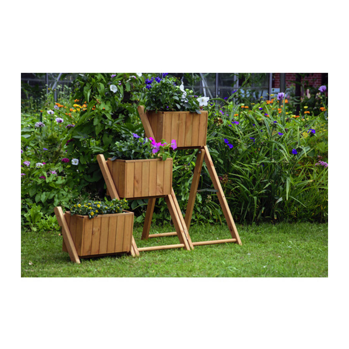 Dobar Ausklappbare Pflanztreppe aus Kiefernholz mit 3 Pflanzkästen, Braun, B/H/T: 41 x 85 x 55 cm - Bild 4