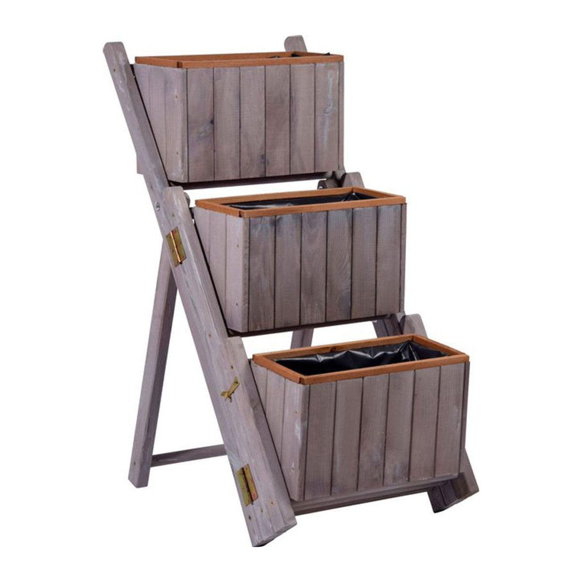 Dobar Ausklappbare Pflanztreppe aus Kiefernholz mit 3 Pflanzkästen, Grau, B/H/T: 41 x 85 x 55 cm - Bild 1