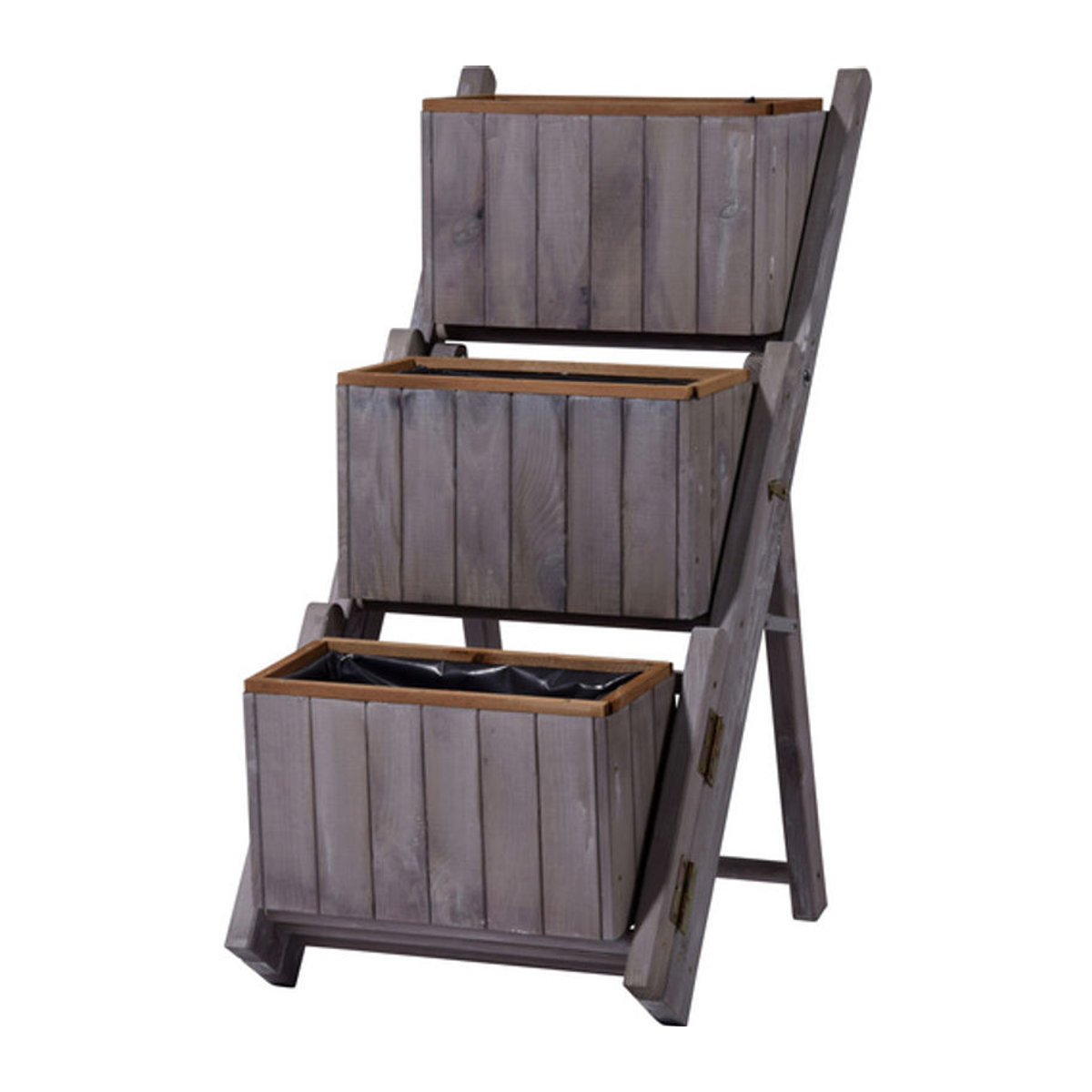 Dobar Ausklappbare Pflanztreppe aus Kiefernholz mit 3 Pflanzkästen, Grau, B/H/T: 41 x 85 x 55 cm - Bild 2