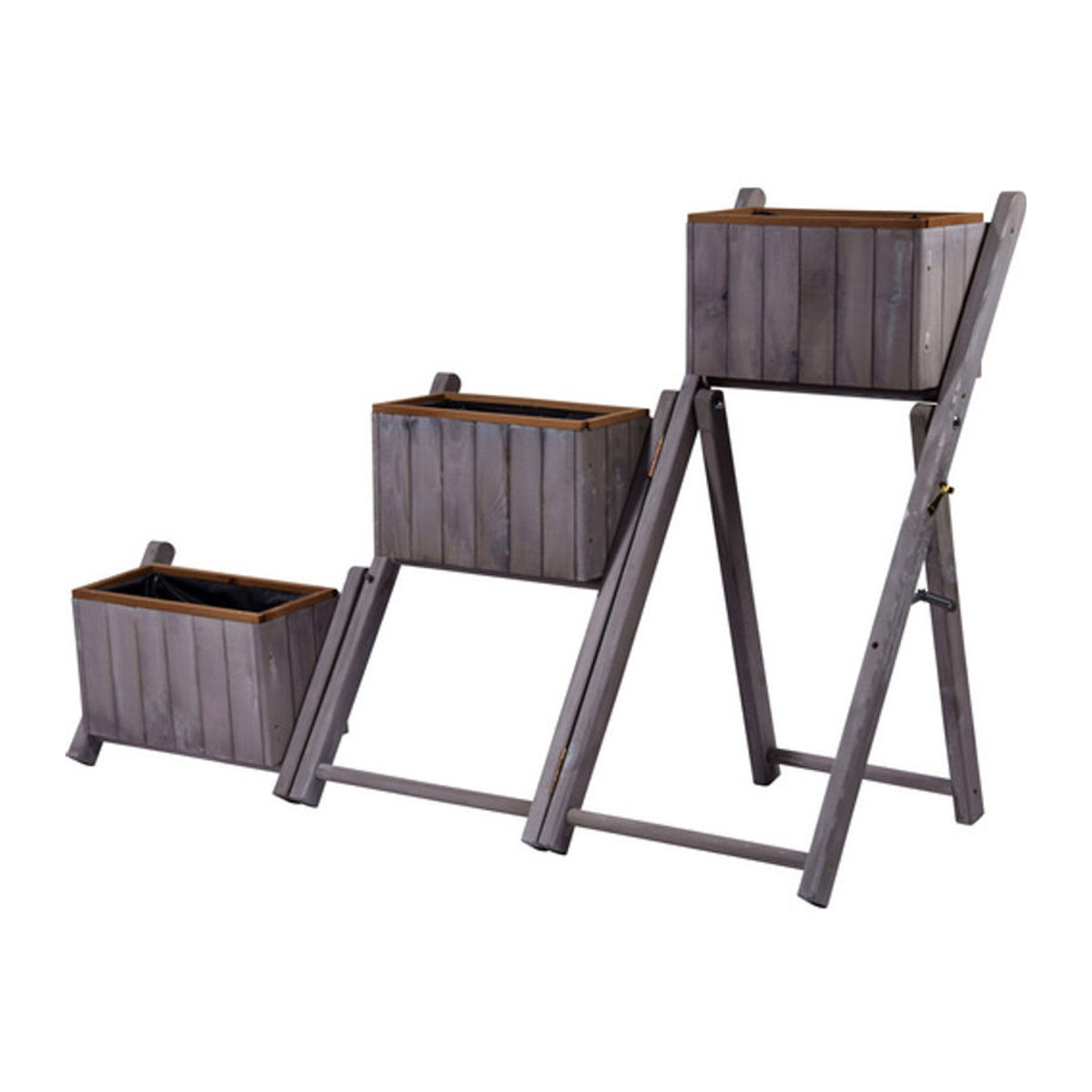Dobar Ausklappbare Pflanztreppe aus Kiefernholz mit 3 Pflanzkästen, Grau, B/H/T: 41 x 85 x 55 cm - Bild 4
