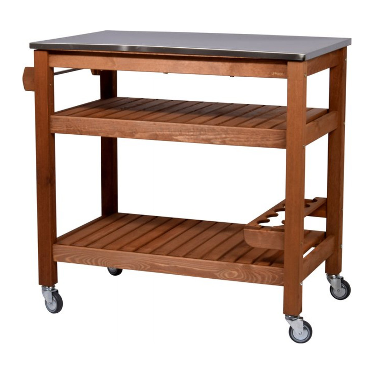 Dobar Beistellwagen aus Kiefernholz mit Edelstahlplatte in Braun und Natur im Industrial Design - Bild 1