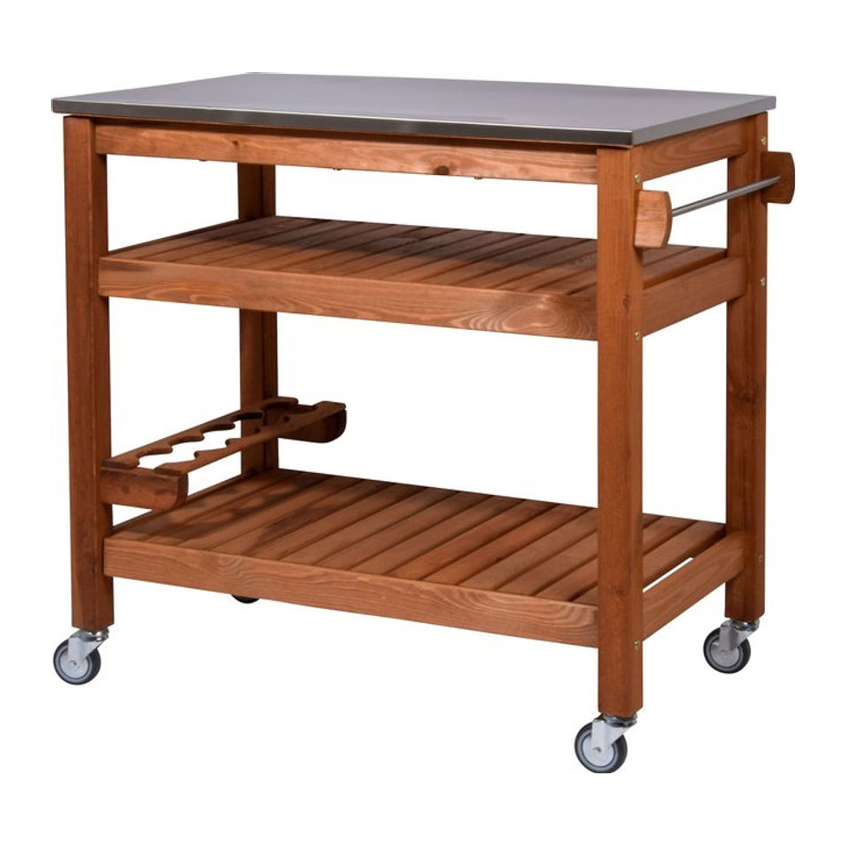 Dobar Beistellwagen aus Kiefernholz mit Edelstahlplatte in Braun und Natur im Industrial Design - Bild 5