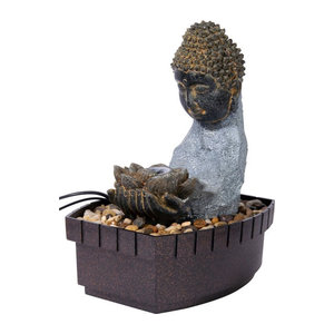 Dobar Buddha Zimmerbrunnen aus Polyresin mit LED-Beleuchtung und Pumpe, grau oder schwarz, B/H/T: 20 x 26 x 17 cm