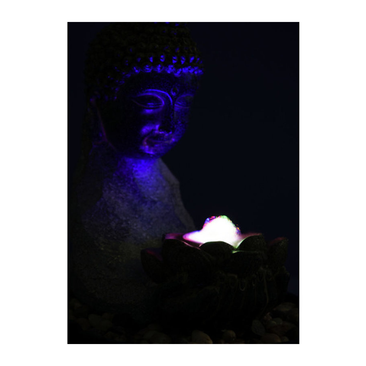 Dobar Buddha Zimmerbrunnen aus Polyresin mit LED-Beleuchtung und Pumpe, grau oder schwarz, B/H/T: 20 x 26 x 17 cm - Bild 3