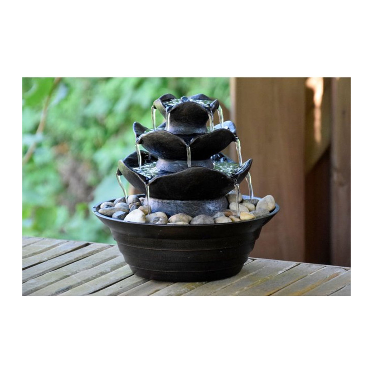 Dobar Design-Zimmerbrunnen mit 4 Schalen in Schwarz aus Polyresin, B/T/H: 22,2 x 22,2 x 20,6 cm - Bild 1