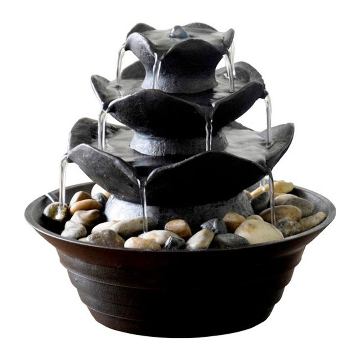 Dobar Design-Zimmerbrunnen mit 4 Schalen in Schwarz aus Polyresin, B/T/H: 22,2 x 22,2 x 20,6 cm - Bild 2