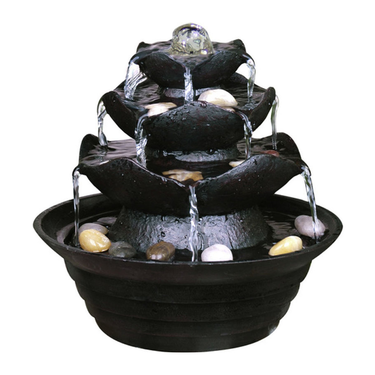 Dobar Design-Zimmerbrunnen mit 4 Schalen in Schwarz aus Polyresin, B/T/H: 22,2 x 22,2 x 20,6 cm - Bild 3