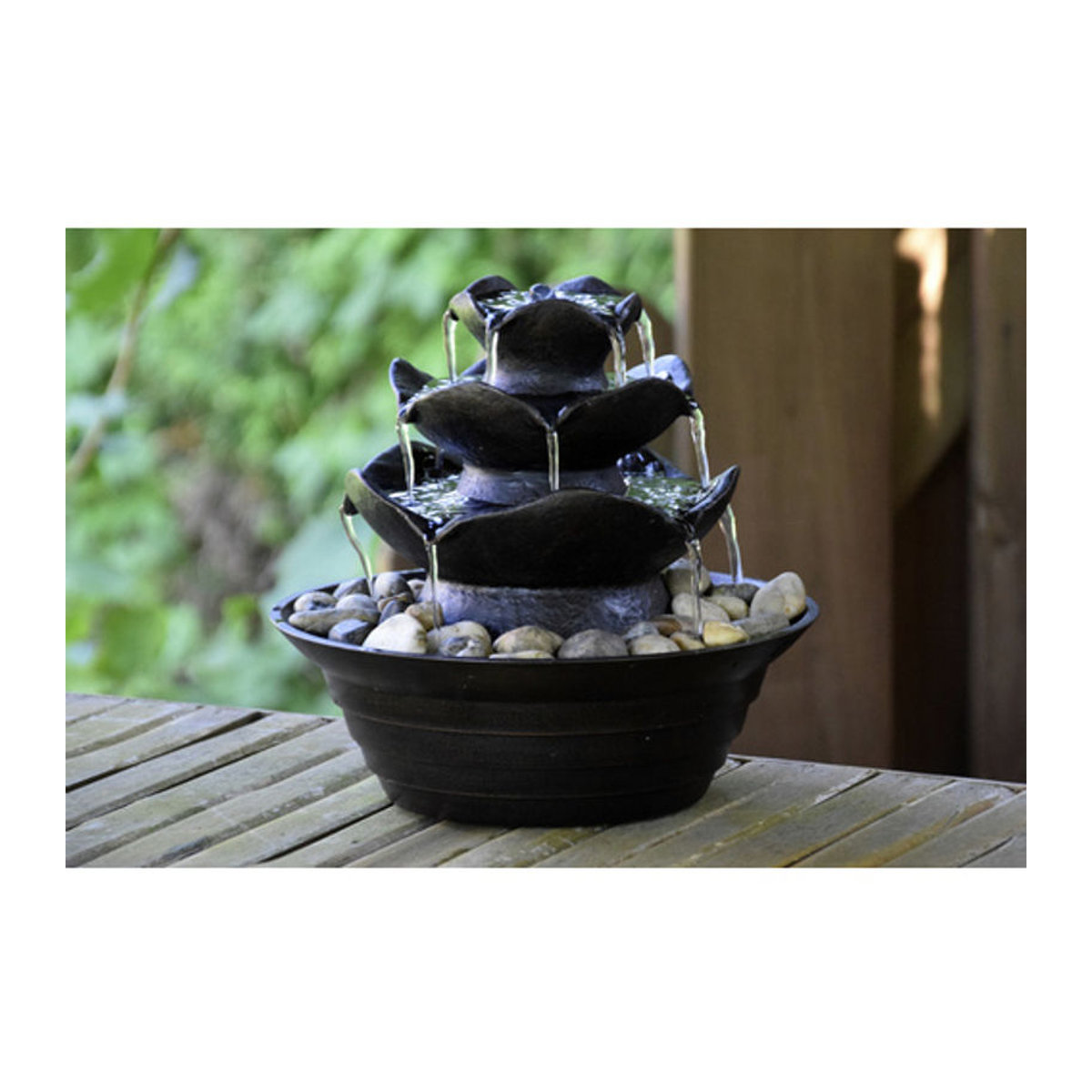Dobar Design-Zimmerbrunnen mit 4 Schalen in Schwarz aus Polyresin, B/T/H: 22,2 x 22,2 x 20,6 cm - Bild 4