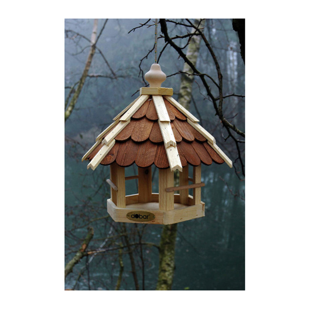 dobar Futterhaus für Wildvögel aus Kiefernholz mit lasierten Holzschindeln in Natur/Braun inkl. Kordel - Bild 4