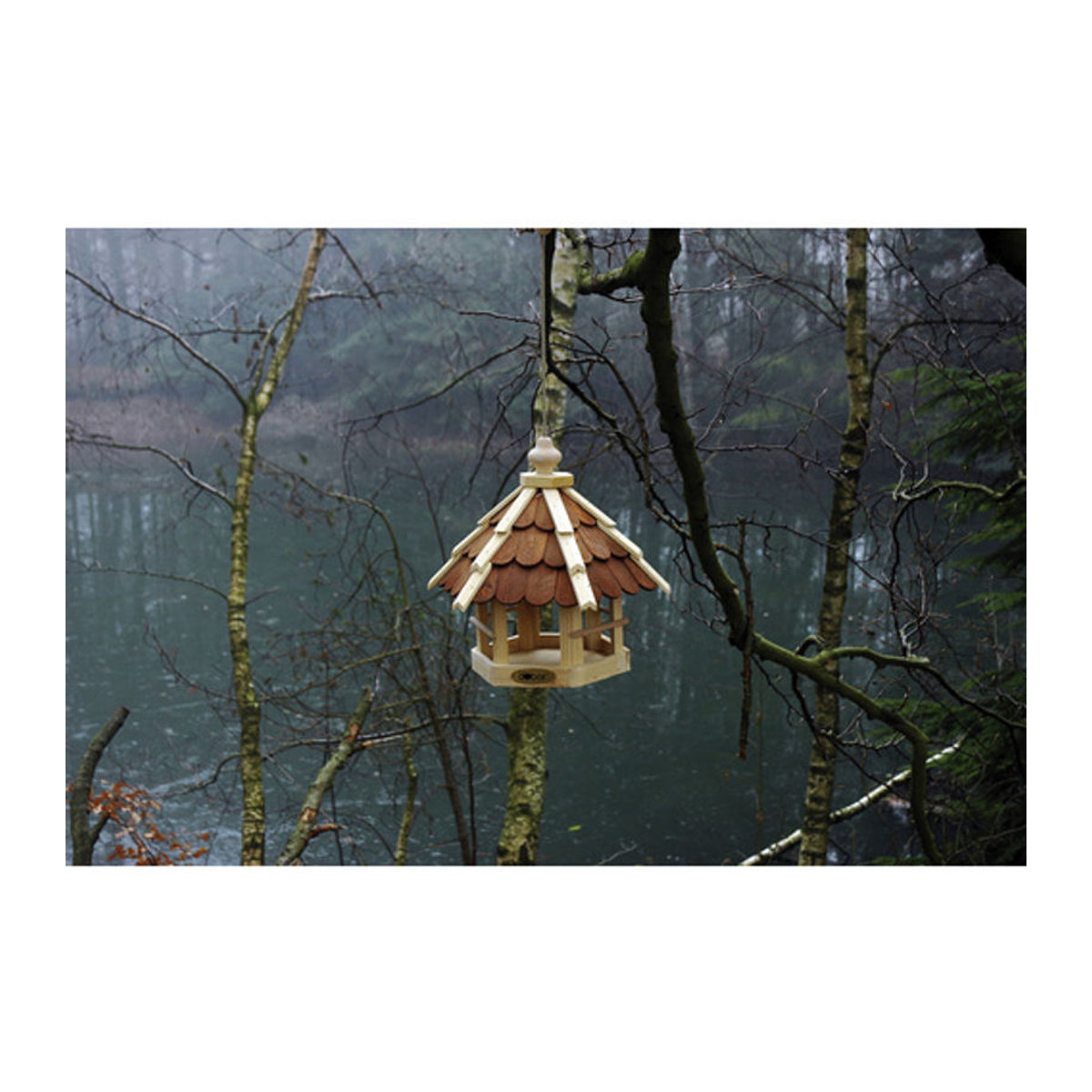 dobar Futterhaus für Wildvögel aus Kiefernholz mit lasierten Holzschindeln in Natur/Braun inkl. Kordel - Bild 5
