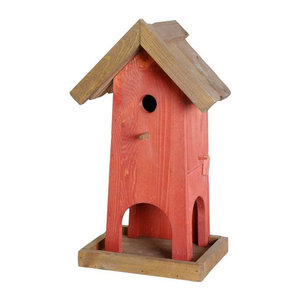 dobar Futterhaus und Nistkasten Kombination aus Kiefernholz in Rot und Braun
