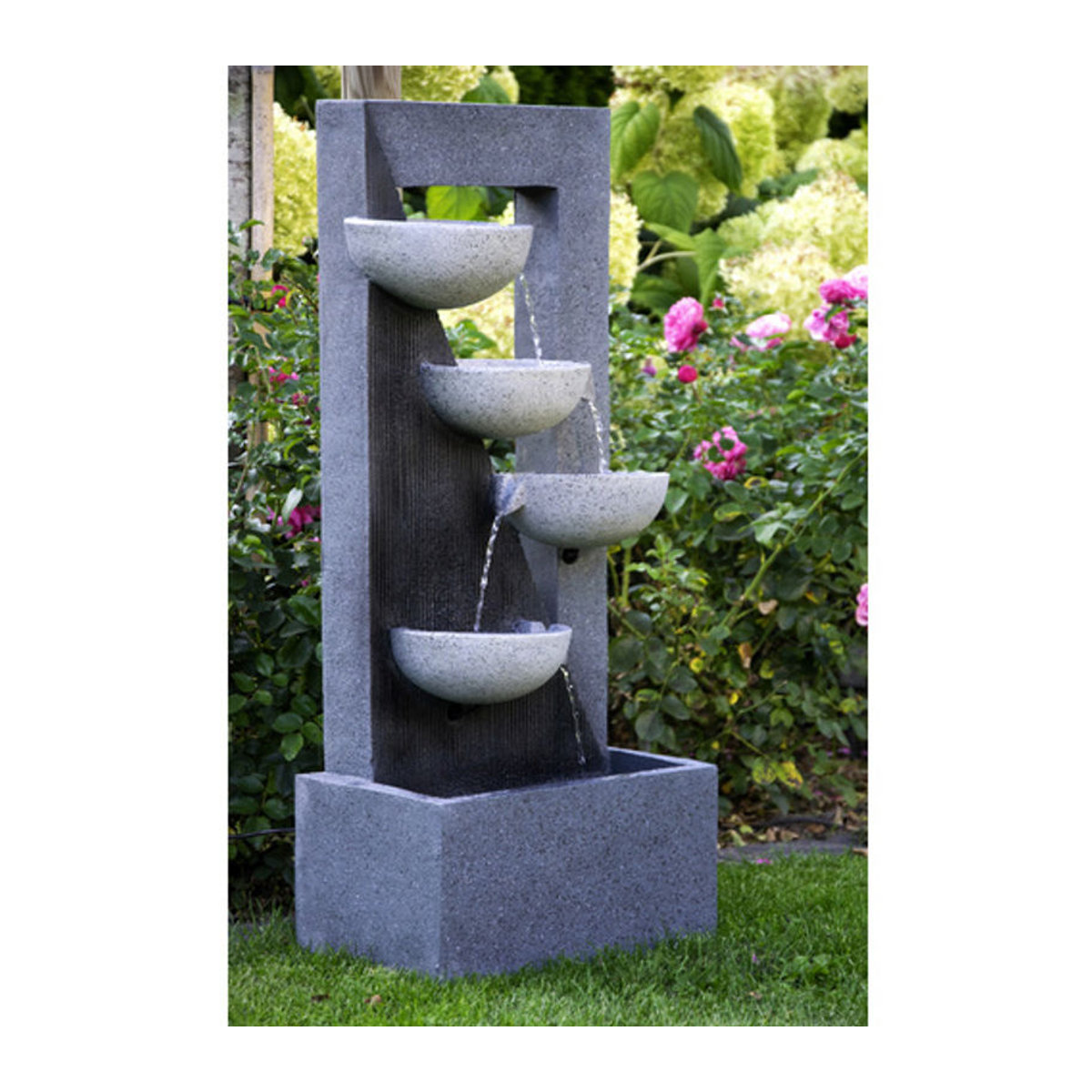 Dobar Gartenbrunnen aus Polyresin in Grau mit 4 Schalen, LED-Beleuchtung und Kaskaden-Effekt, B/T/H: 25 x 40 x 92 cm - Bild 2