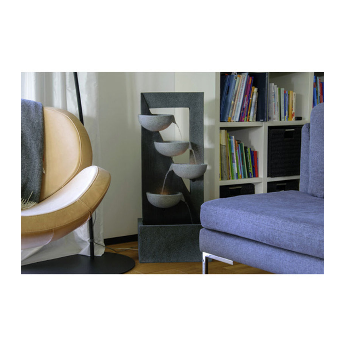 Dobar Gartenbrunnen aus Polyresin in Grau mit 4 Schalen, LED-Beleuchtung und Kaskaden-Effekt, B/T/H: 25 x 40 x 92 cm - Bild 3