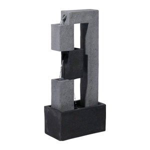 Dobar Gartenbrunnen Kaskade aus Polyresin mit LED-Beleuchtung und Pumpe, grau, B/H/T: 21,5 x 90,5 x 40,5 cm