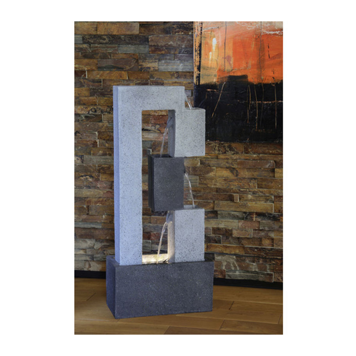 Dobar Gartenbrunnen Kaskade aus Polyresin mit LED-Beleuchtung und Pumpe, grau, B/H/T: 21,5 x 90,5 x 40,5 cm - Bild 4