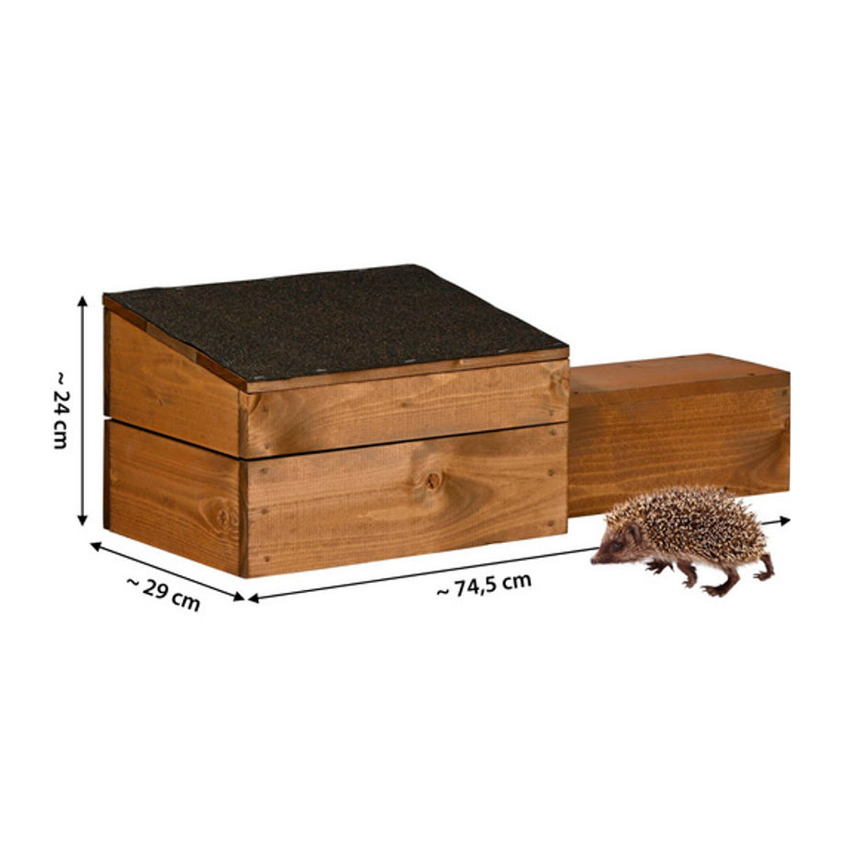 Dobar Igelhaus aus Holz mit schwarzem Bitumendach und Rattenklappe, Braun, B/H/L: 29 x 24 x 74,5 cm - Bild 2