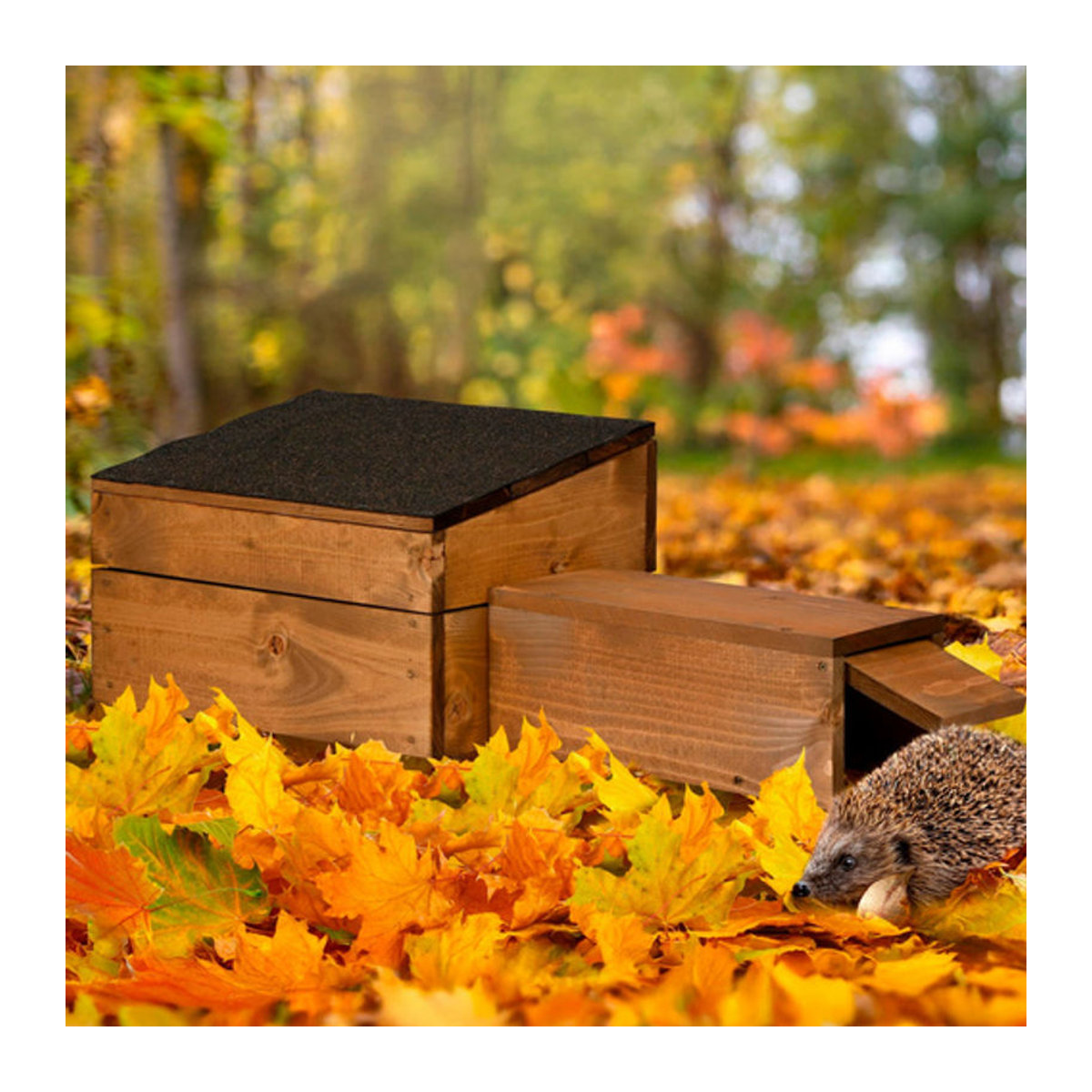 Dobar Igelhaus aus Holz mit schwarzem Bitumendach und Rattenklappe, Braun, B/H/L: 29 x 24 x 74,5 cm - Bild 3
