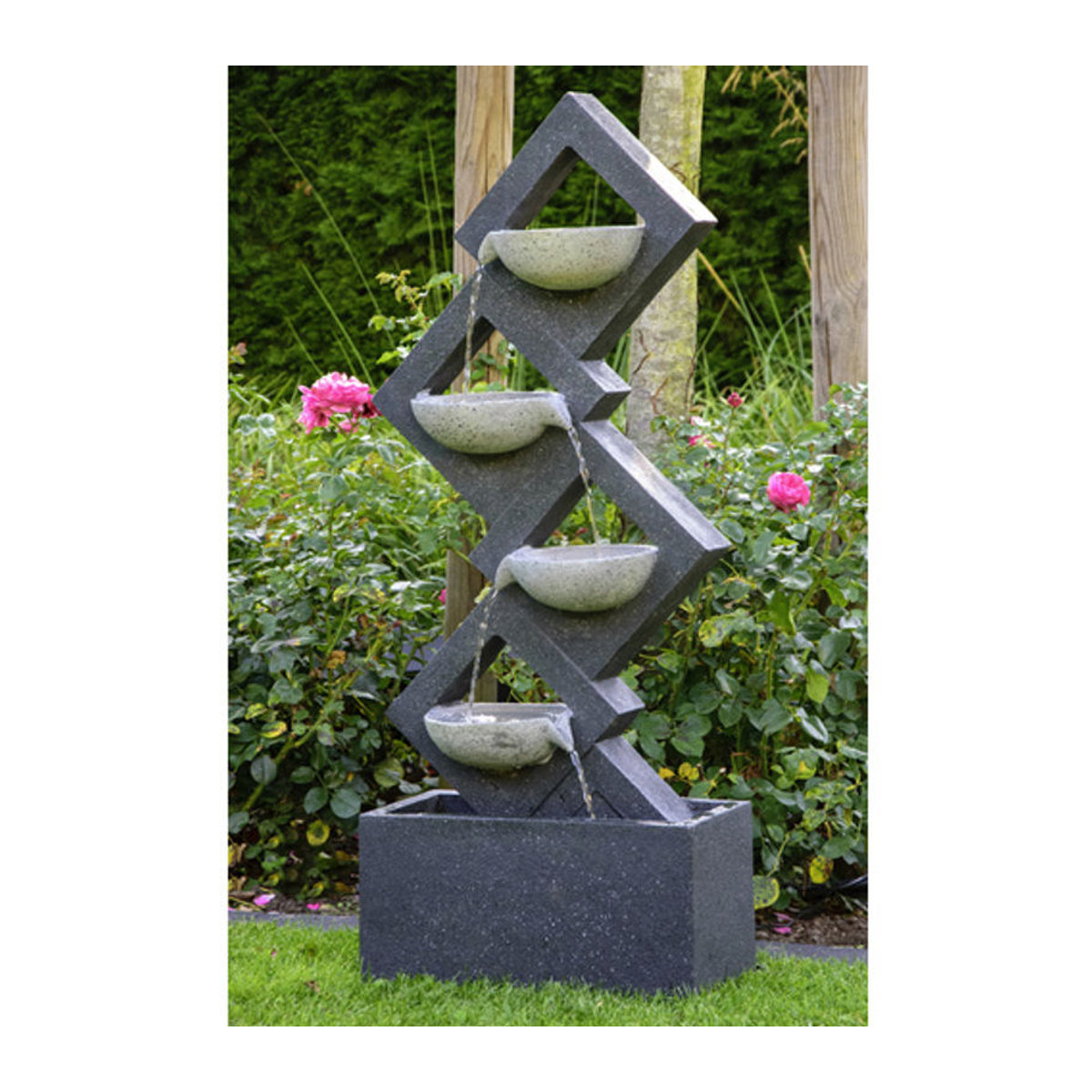 dobar Kaskaden-Gartenbrunnen aus Polyresin mit 4 Schalen und LED-Beleuchtung, grau, B/T/H: 20,5 x 41,5 x 100,5 cm - Bild 3