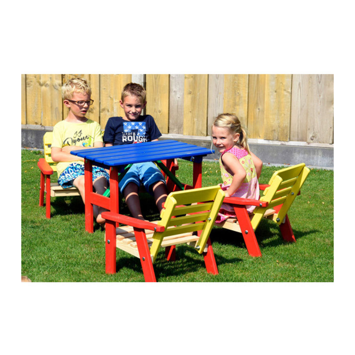 dobar Kindersitzgarnitur aus Kiefernholz mit Tisch und 4 Sitzplätzen in Bunt - Bild 2