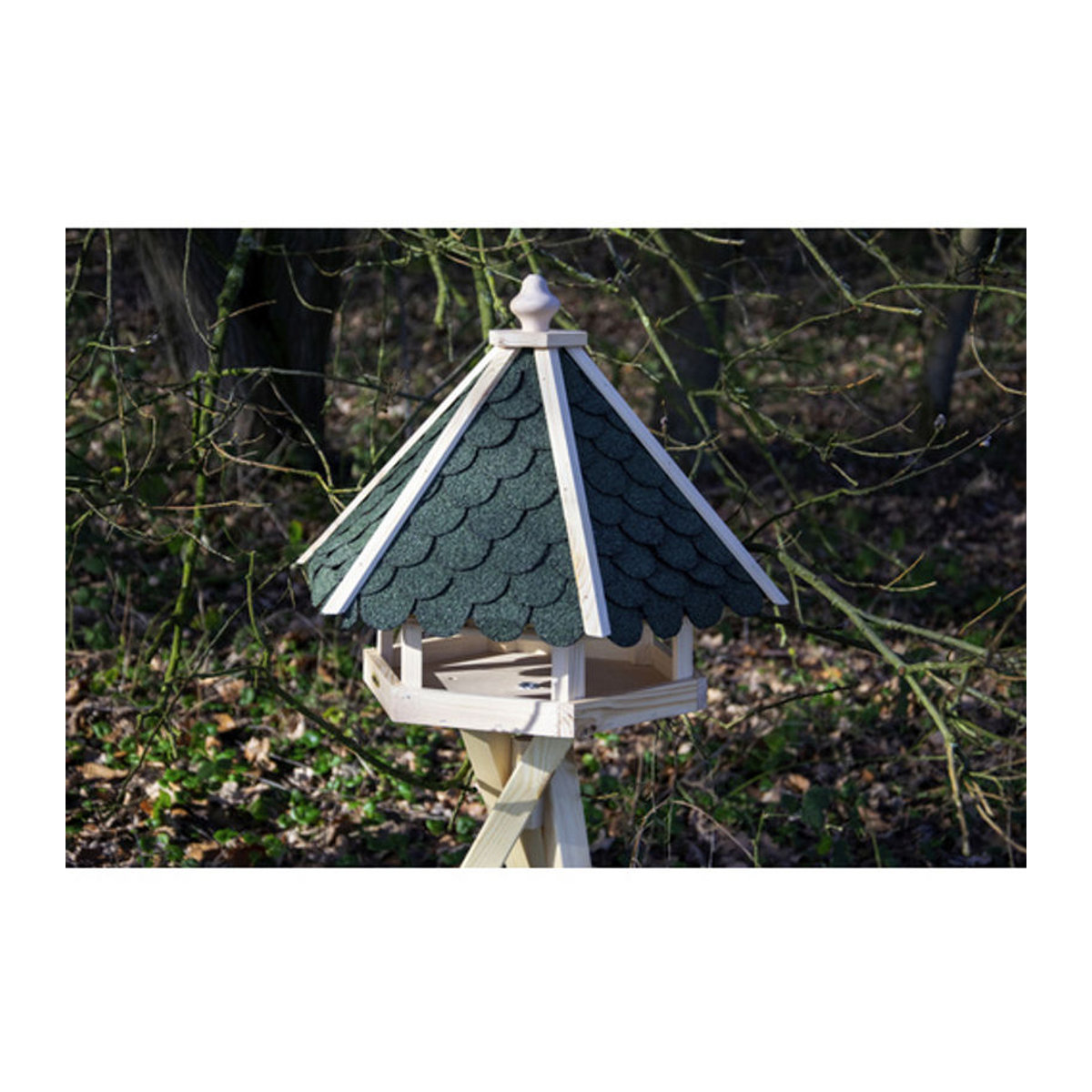 Dobar Sechseckiges Vogelfutterhaus aus Kiefernholz in Natur und Grün - Bild 4
