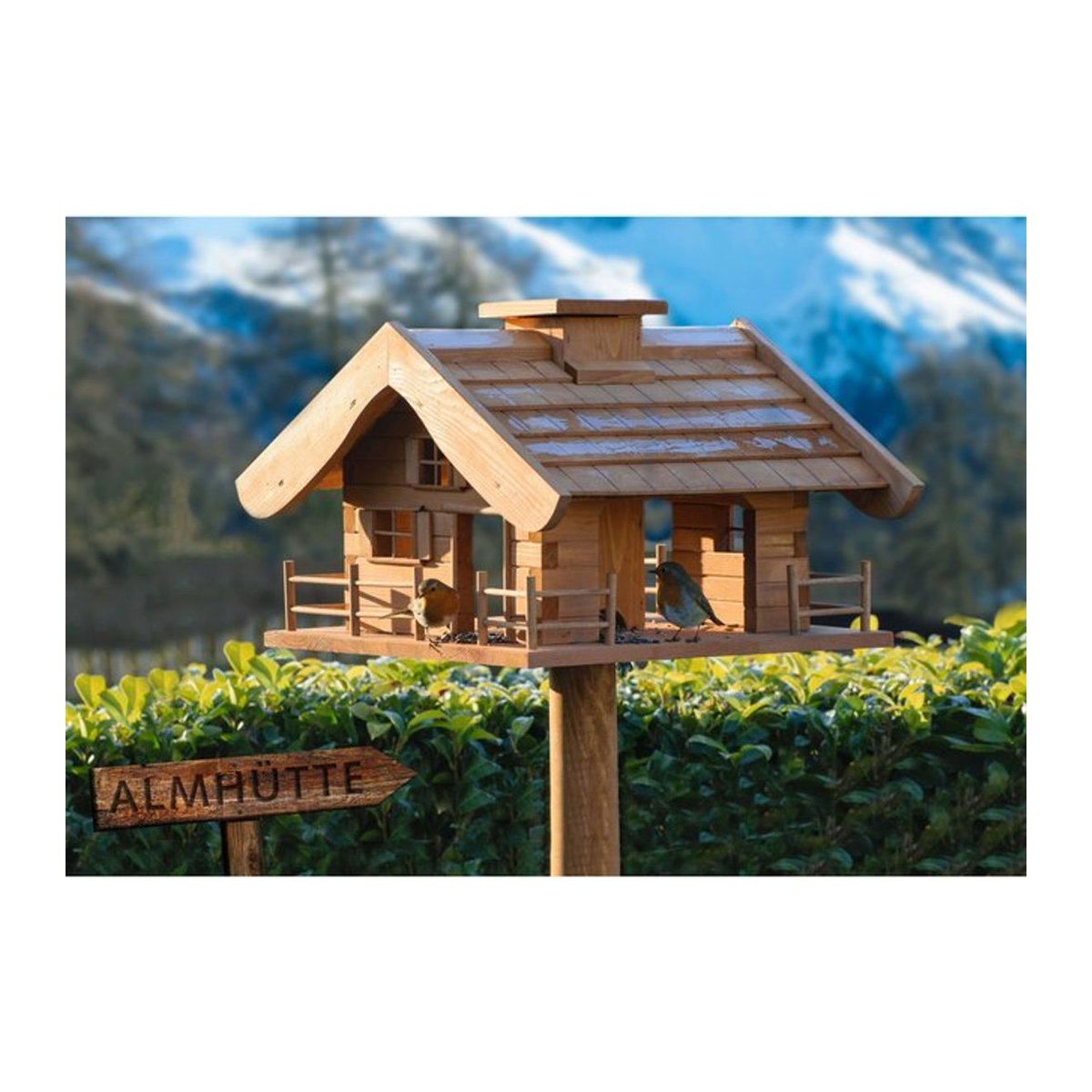 Dobar Vogelfutterhaus Almütte aus Massivholz Kiefer in Braun mit Ständer - Bild 1
