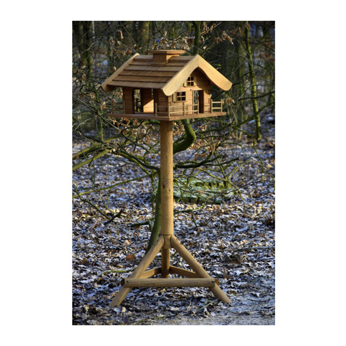 Dobar Vogelfutterhaus Almütte aus Massivholz Kiefer in Braun mit Ständer - Bild 5