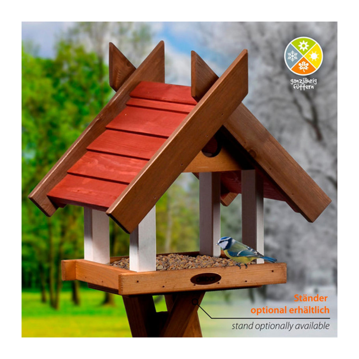 Dobar Vogelhaus Herbstfrüchte im 2er-Set aus Kiefernholz mit Futtertablet für die Ständermontage, B/T/H: 22,5 x 21 x 16 cm, bunt - Bild 3