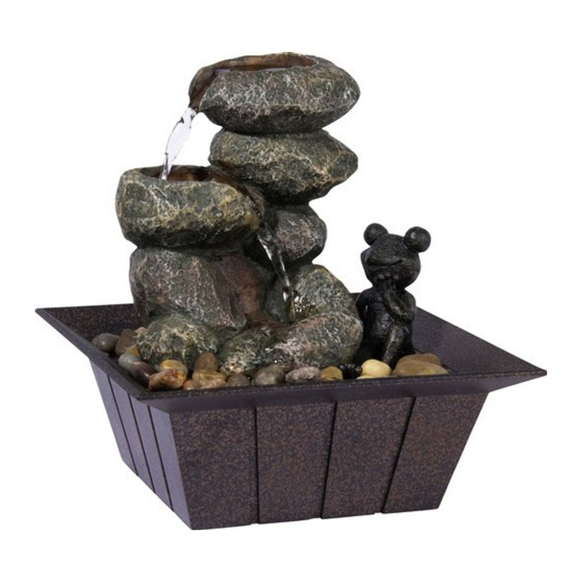 DOBAR Zimmerbrunnen mit Zierfrosch in Schwarz aus Kunstharz, B/H/T: 20 x 21,5 x 20 cm - Bild 2