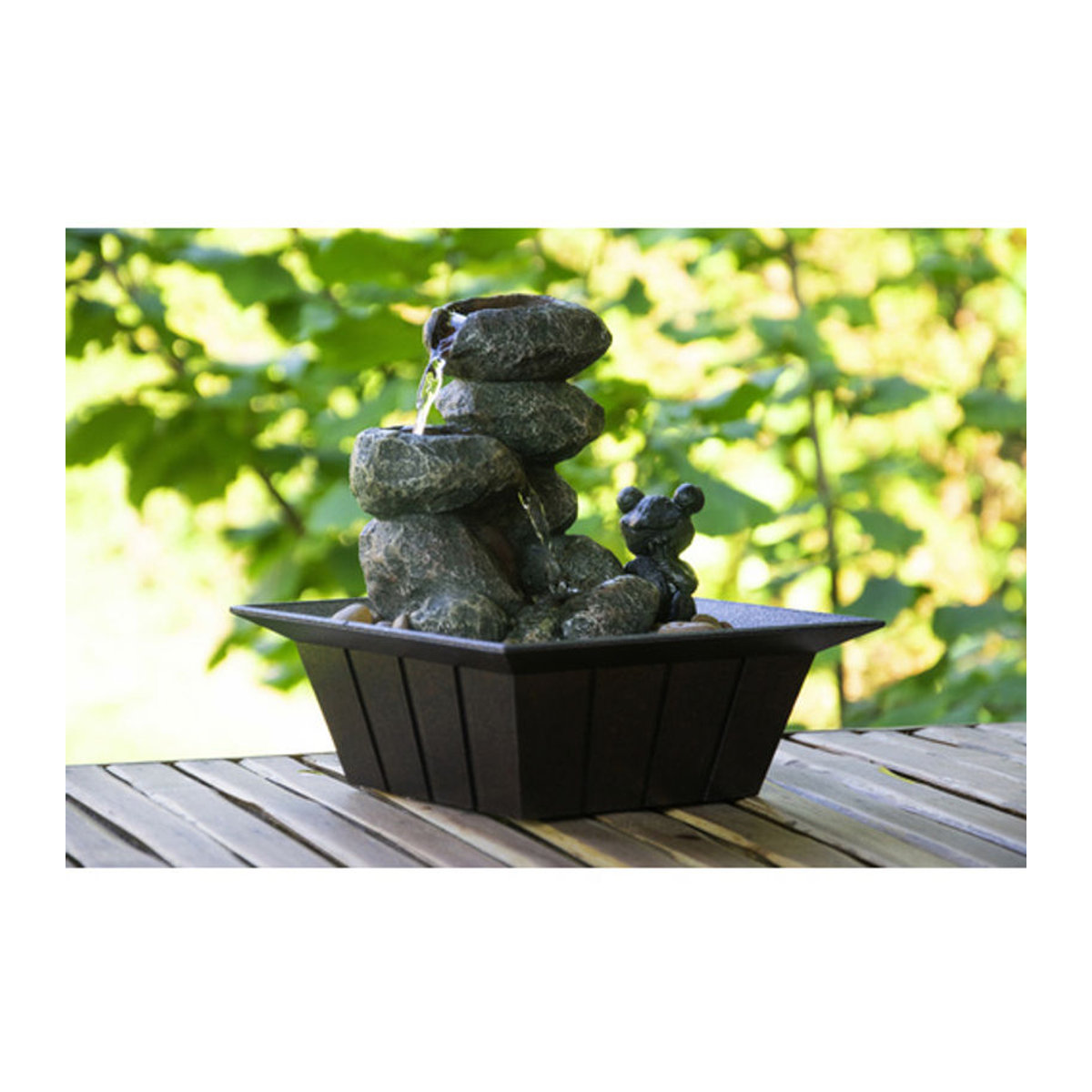 DOBAR Zimmerbrunnen mit Zierfrosch in Schwarz aus Kunstharz, B/H/T: 20 x 21,5 x 20 cm - Bild 4