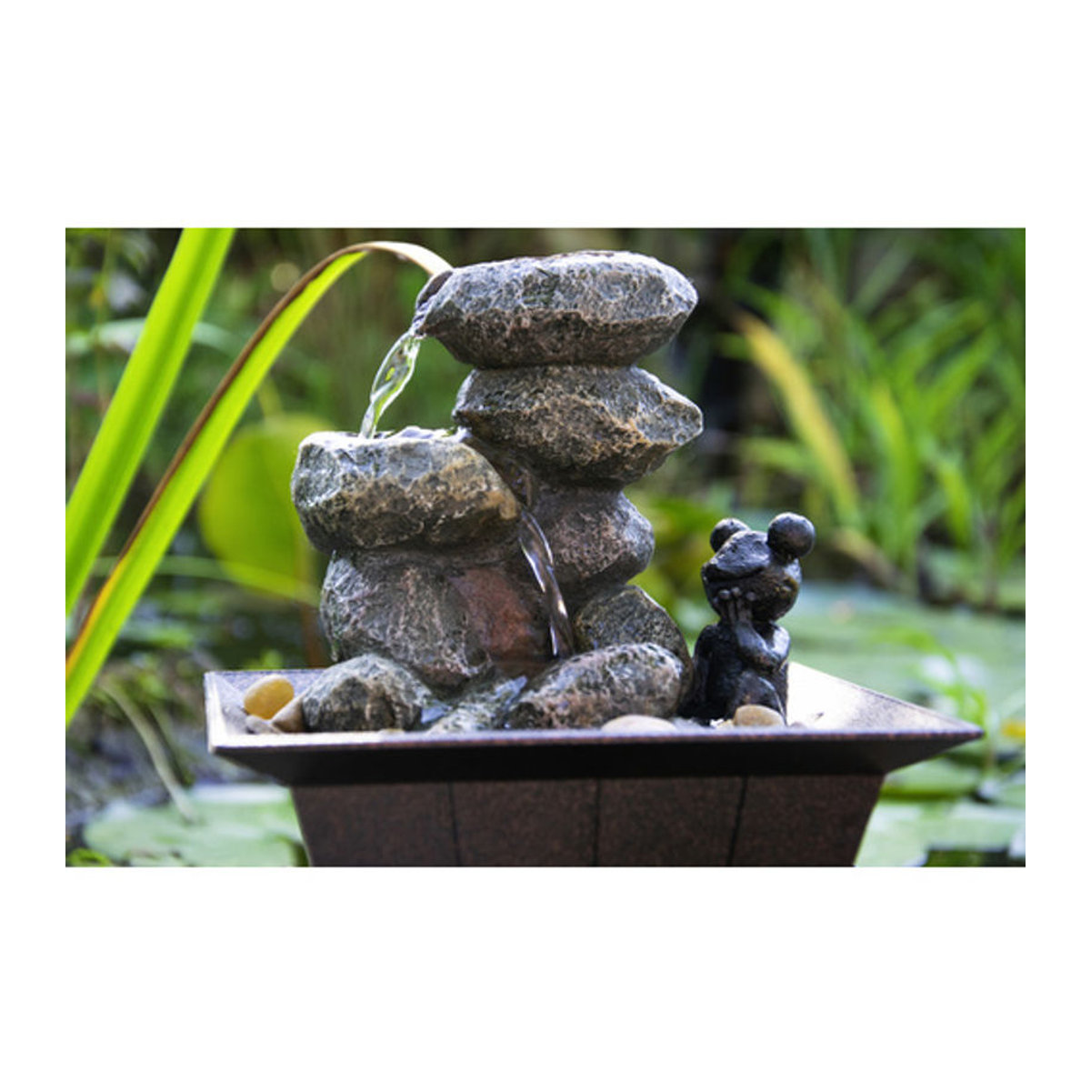 DOBAR Zimmerbrunnen mit Zierfrosch in Schwarz aus Kunstharz, B/H/T: 20 x 21,5 x 20 cm - Bild 5