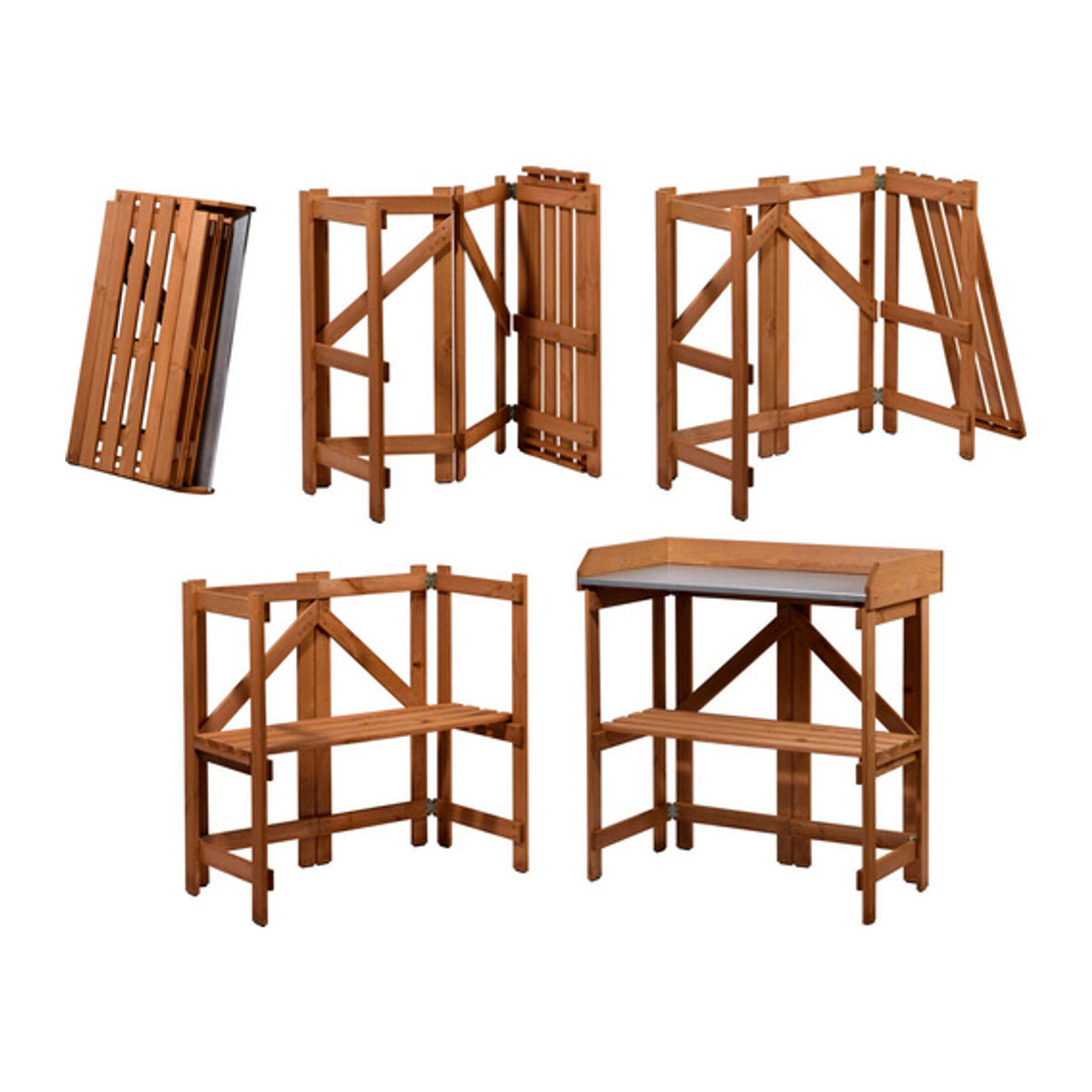 Dobar Zusammenklappbarer Pflanztisch aus Kiefernholz in Braun, B/T/H: 85 x 44 x 89 cm - Bild 4