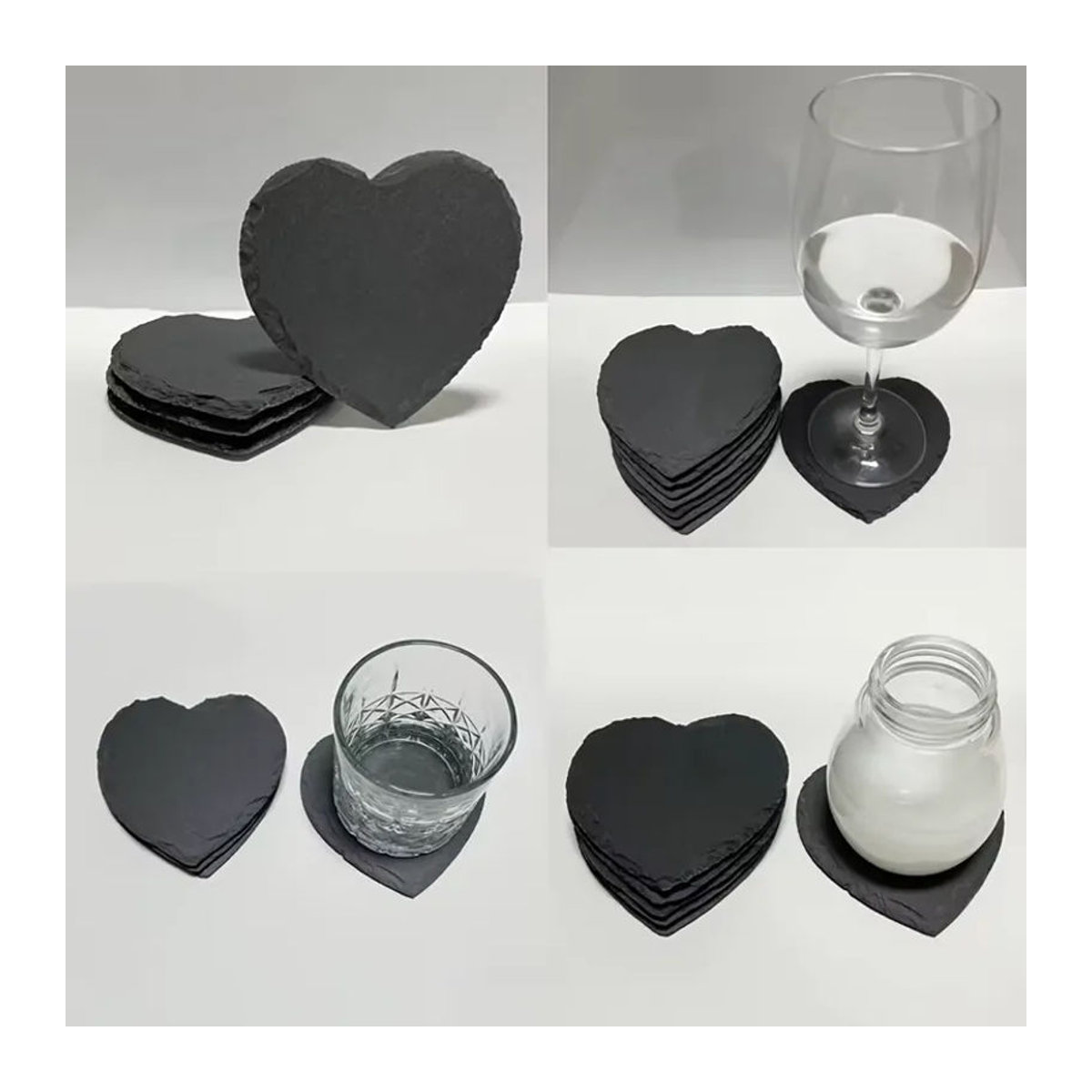 Dofiki Herz Untersetzer aus Schiefer in Schwarz mit Herzform für Dekoration und Valentinstag - Bild 3