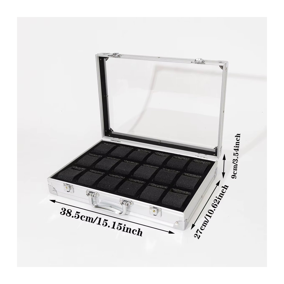 DOKW Luxuriöse Uhrenbox aus Aluminiumlegierung mit transparentem Gehäuse für 18/12/10 Uhren in Blau und Silber - Bild 4