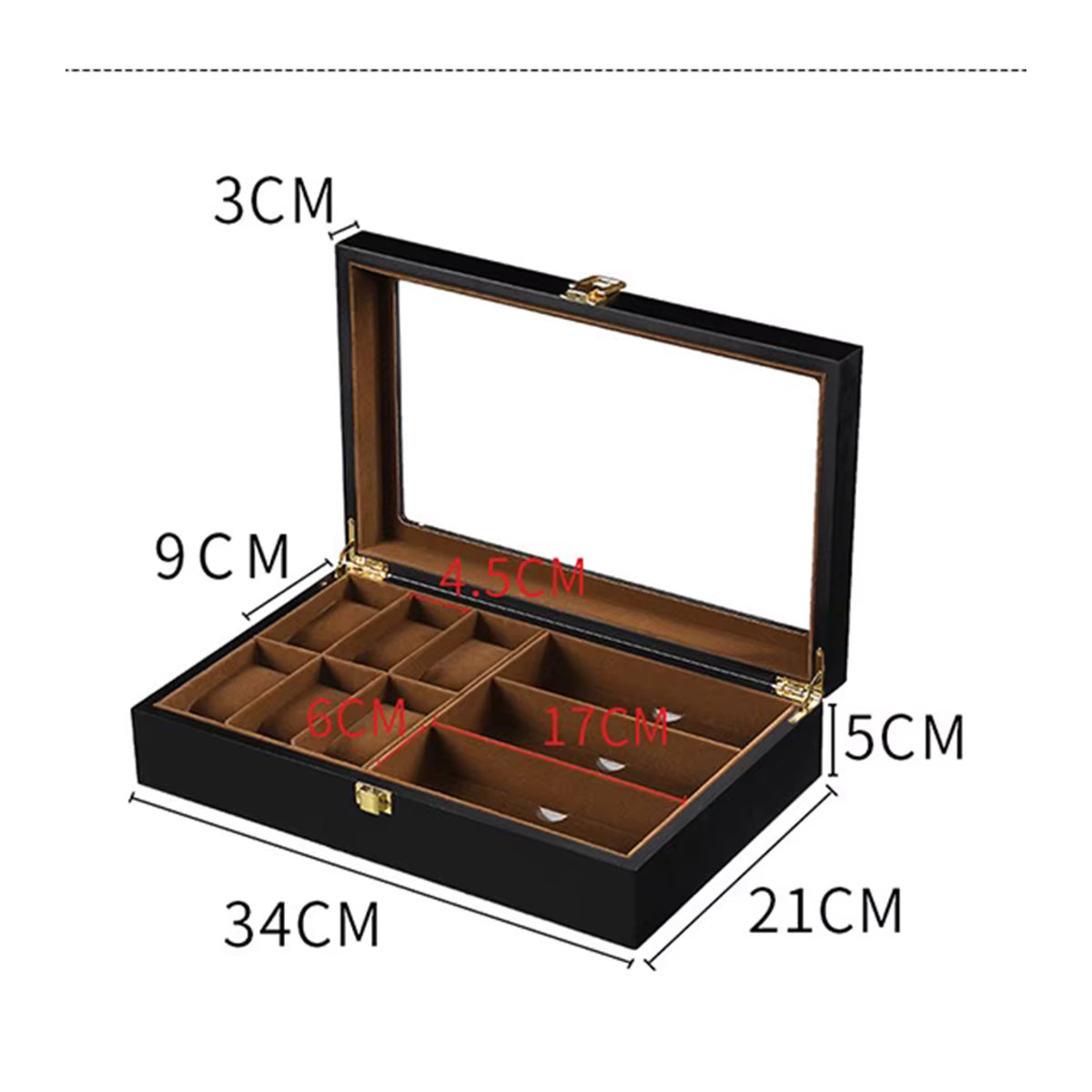 DOKW Luxus Uhren- und Sonnenbrillen-Organizer aus Holz mit 6 Slots in Schwarz - Bild 2