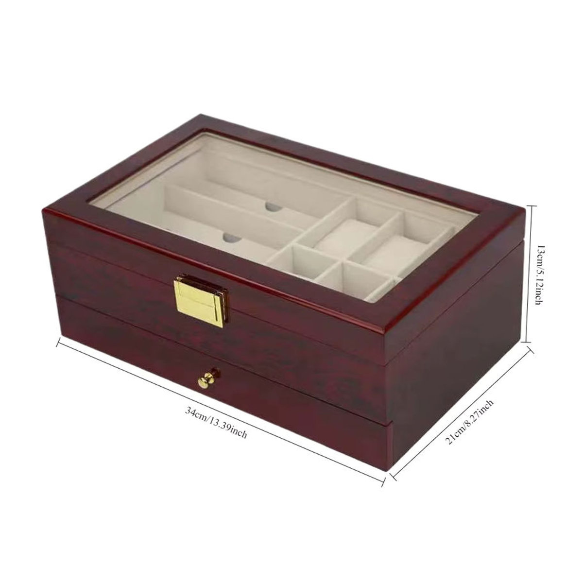 DOKW Schmuck-Aufbewahrungsbox aus Holz in Braun – Klassische Vitrine für Uhren, Sonnenbrillen und Schmuck mit doppelter Organisation - Bild 2