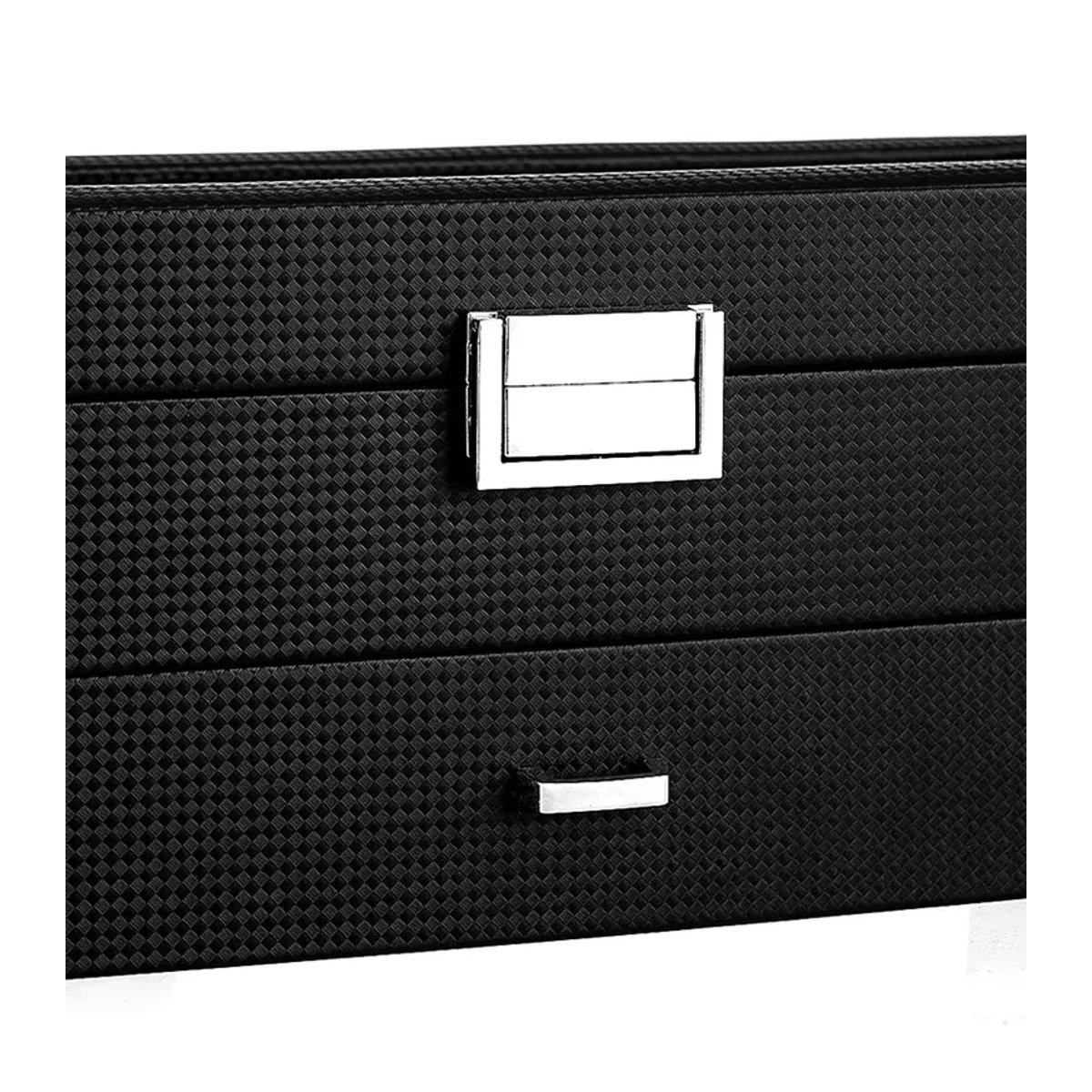 DOKW Schmuckbox aus Holz mit 2 Etagen und Schubladen, Uhrenbox und Vitrine mit transparentem Deckel für Halsketten und Ohrringe, Braun oder Schwarz - Bild 3