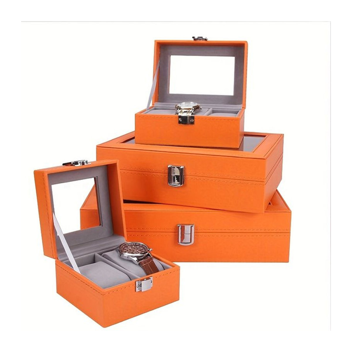 DOKW Schmuckuhren-Aufbewahrungsbox in Orange mit weichem Futter für Uhren und Halsketten - Bild 1