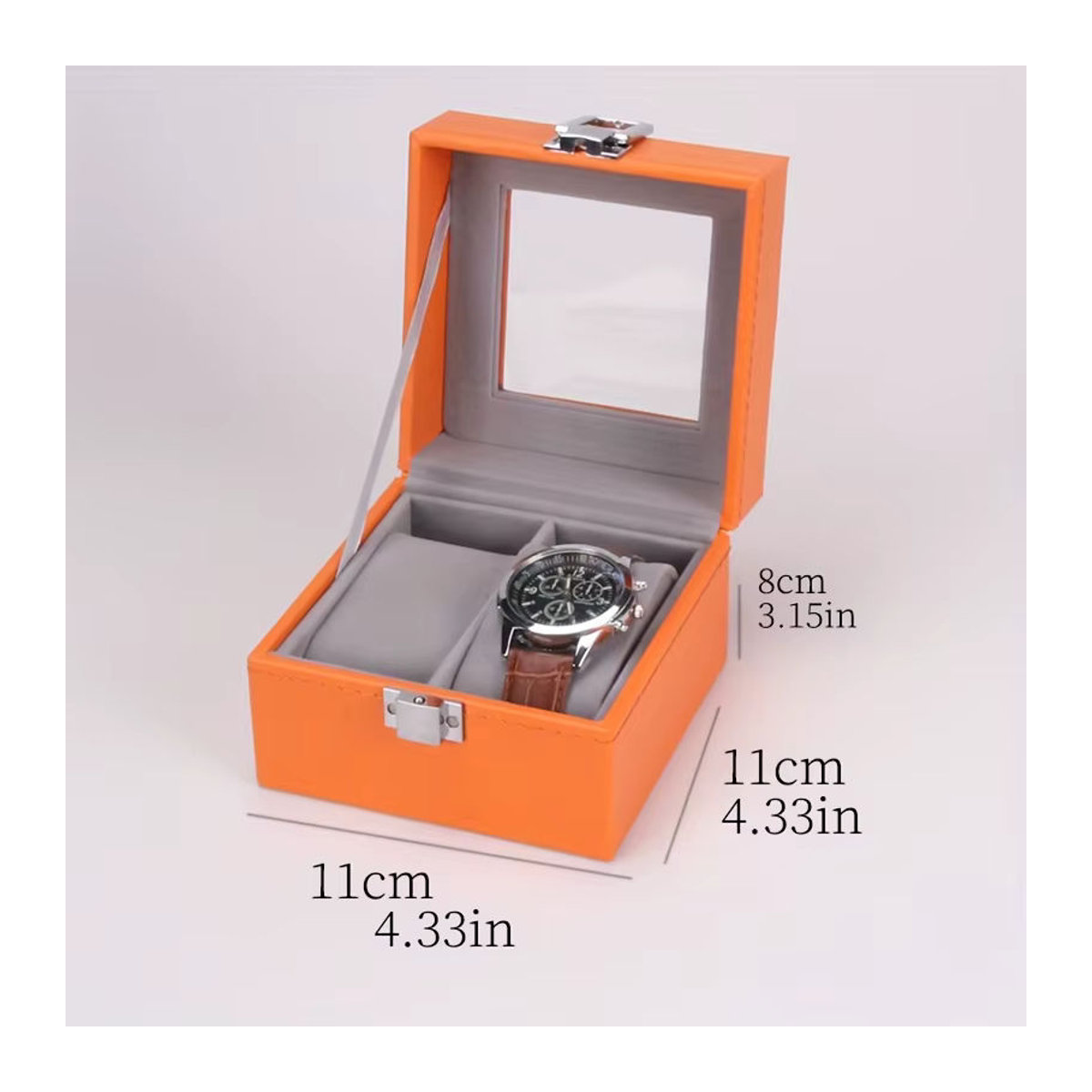 DOKW Schmuckuhren-Aufbewahrungsbox in Orange mit weichem Futter für Uhren und Halsketten - Bild 2