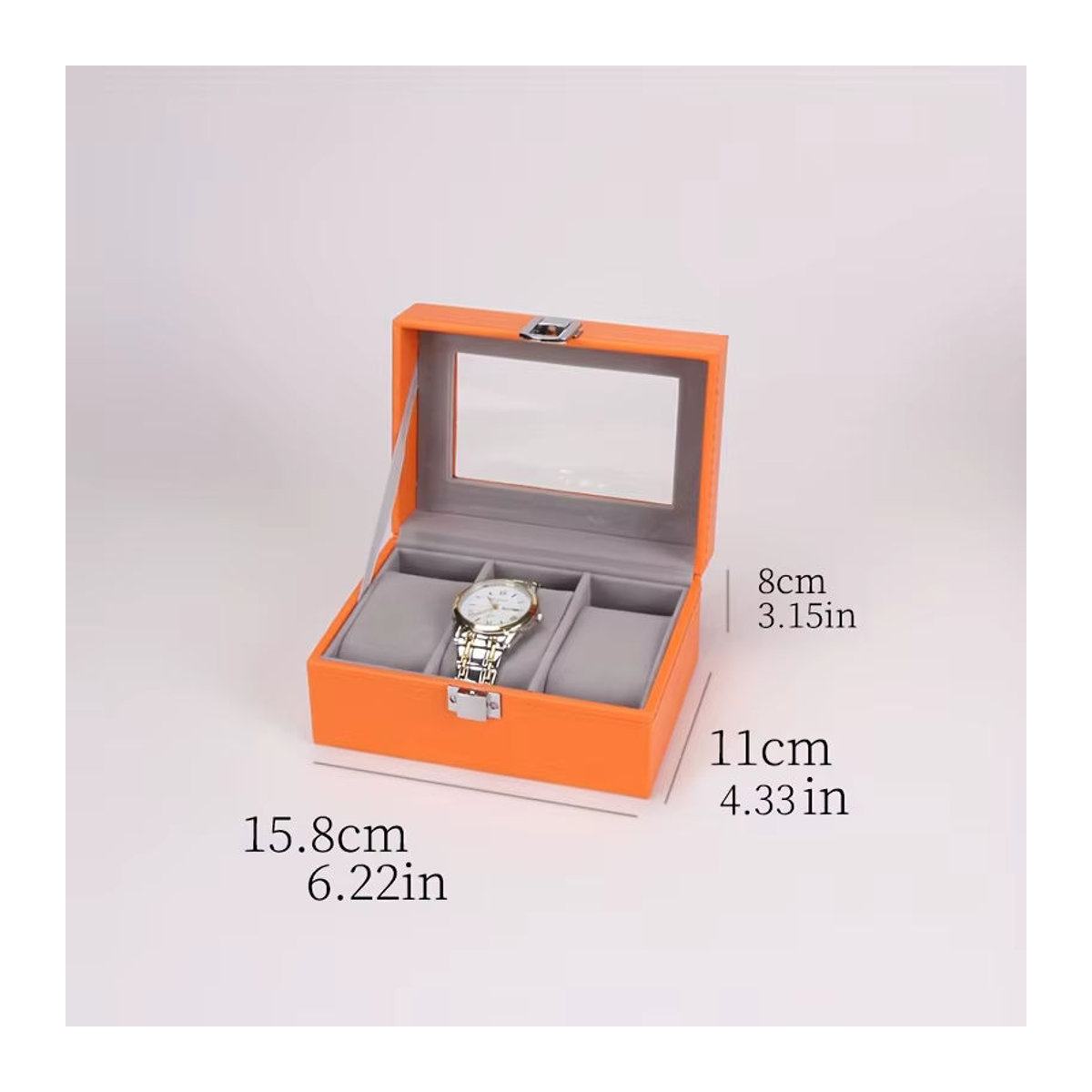 DOKW Schmuckuhren-Aufbewahrungsbox in Orange mit weichem Futter für Uhren und Halsketten - Bild 3