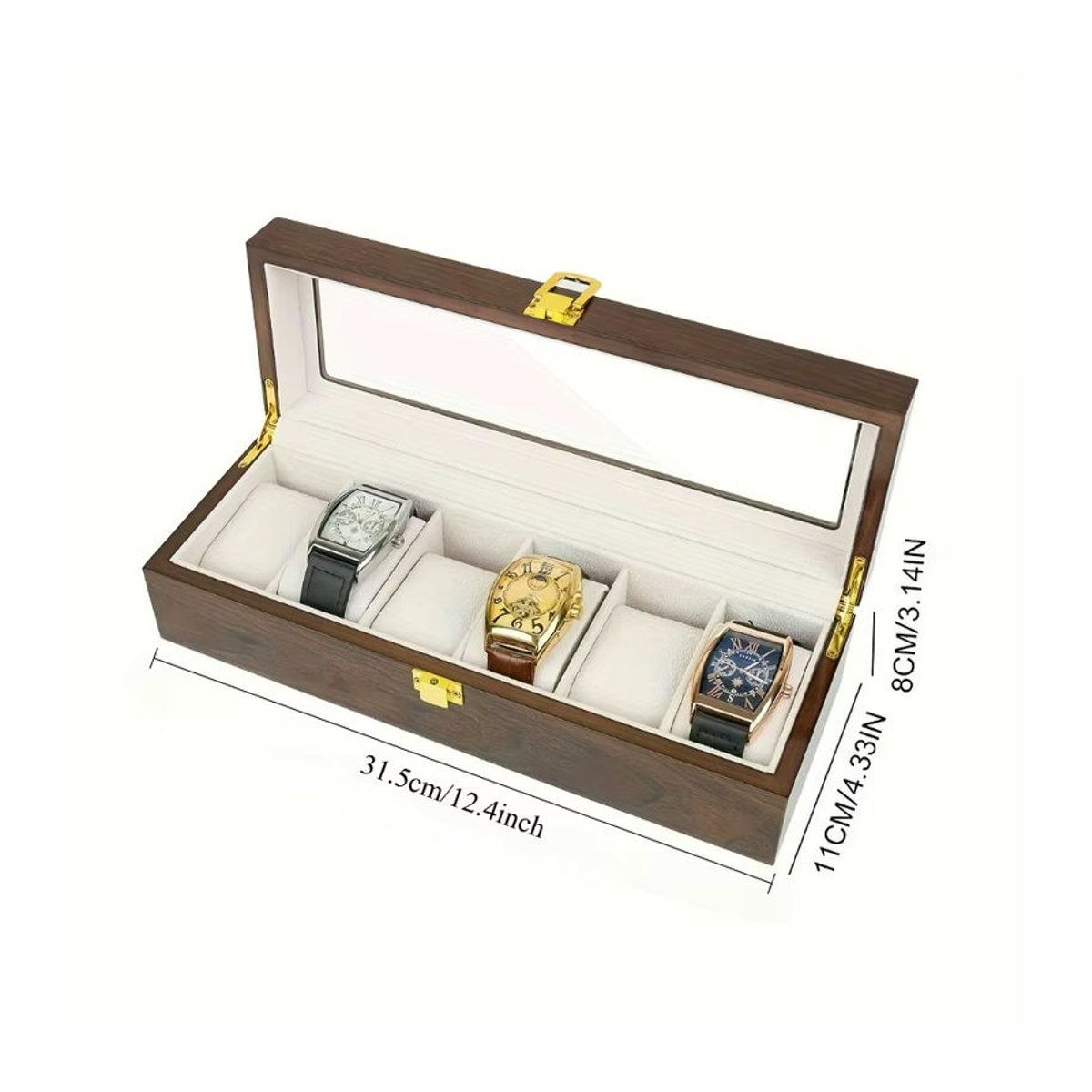 DOKW Uhrenaufbewahrungsbox aus lackiertem Holz in Braun mit 6/10/12 Slots für Herren und Schmuck - Bild 2