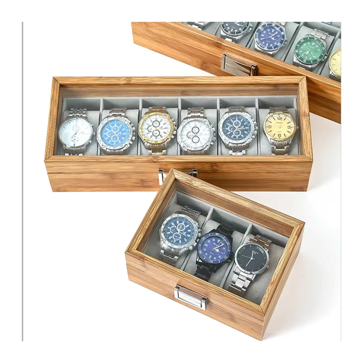 DOKW Uhrenbox aus Bambus in Braun im orientalischen Design zur Aufbewahrung und Präsentation von Uhren und Schmuck - Bild 2