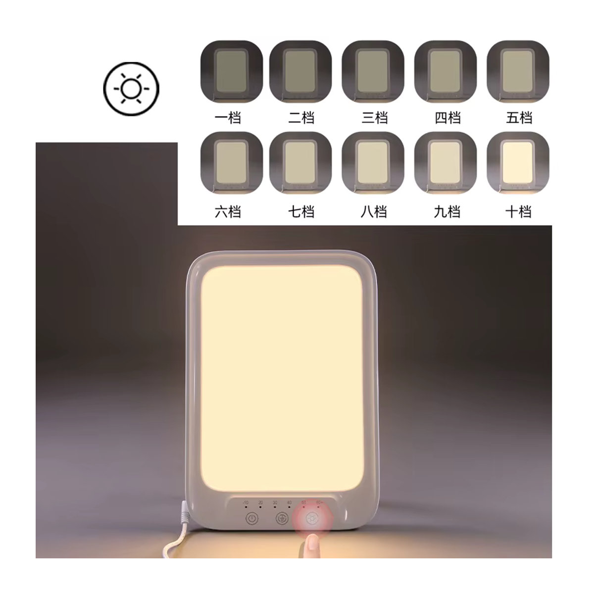 Donirt LED-Tageslichtlampe mit 20.000 Lux zur Lichttherapie, 3 Lichtfarben und 5 Helligkeitsstufen, minimalistisches Design mit Touch-Steuerung - Bild 5